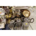 LARGE PARCEL OF MIXED METALWARE including pewter, oil lamp, copper vase ETC