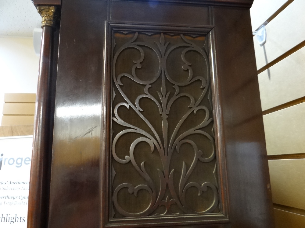 A GOOD EDWARDIAN INLAID MAHOGANY LONGCASE CLOCK having a filigree brass and silvered dial bearing - Image 4 of 20