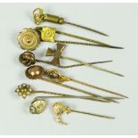 GROUP OF ASSORTED TIE OR HATPINS to include kiwi floral and knot design