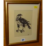 SIR KYFFIN WILLIAMS RA print - study of a hawk, unsigned (printed signature), mounted and framed, 20