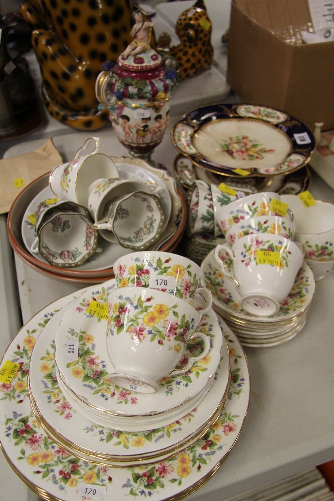 A QUANTITY OF MIXED TEAWARE including Colclough and Staffordshire floral antique part set ETC