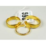 THREE SIMILAR TWENTY TWO CARAT YELLOW GOLD BANDS (one engraved 'Mam') 15.3 grams overall approx.