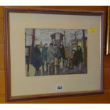 J BEYNON gouache on paper - figures entitled verso 'Strike Queue', signed and dated 1962, 19 x 26.