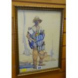 ROBERT EADIE RSW (1877-1954) watercolour and pencil - standing Afro-Caribbean street figure