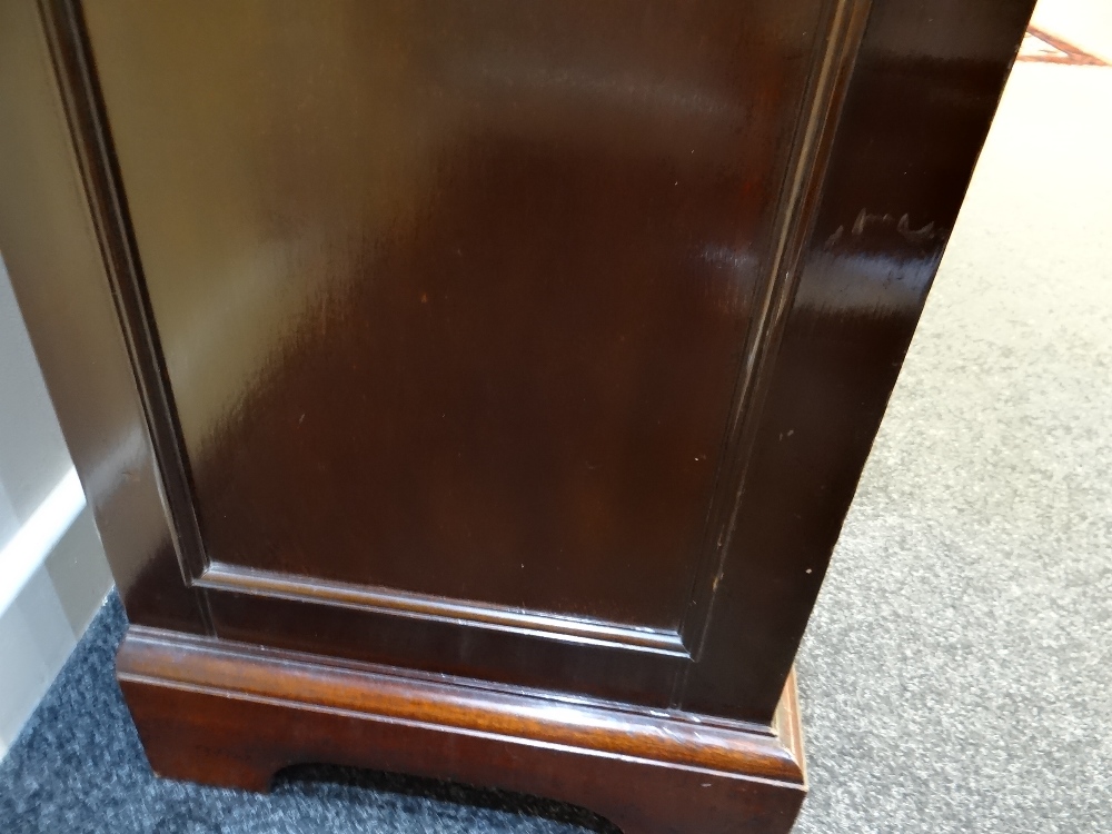 A GOOD EDWARDIAN INLAID MAHOGANY LONGCASE CLOCK having a filigree brass and silvered dial bearing - Image 9 of 20