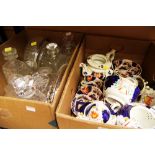 A QUANTITY OF MIXED GAUDY WELSH TEAWARE and a box of mixed glass