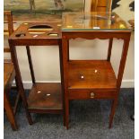 TWO ANTIQUE WASHSTANDS both of square form with two tiers, one with drawer
