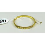 15 CARAT GOLD DIAMOND SET BANGLE IN FITTED BOX 9.5 grams approx.