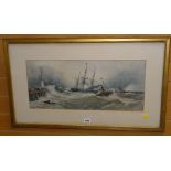 THOMAS BUSH HARDY antique coloured print - dramatic maritime scene with figures on a jetty, 26 x