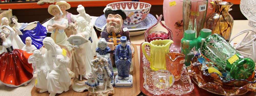 A PARCEL OF MIXED DECORATIVE GLASS INCLUDING a pair of milk glass baluster vases, carnival glass ETC