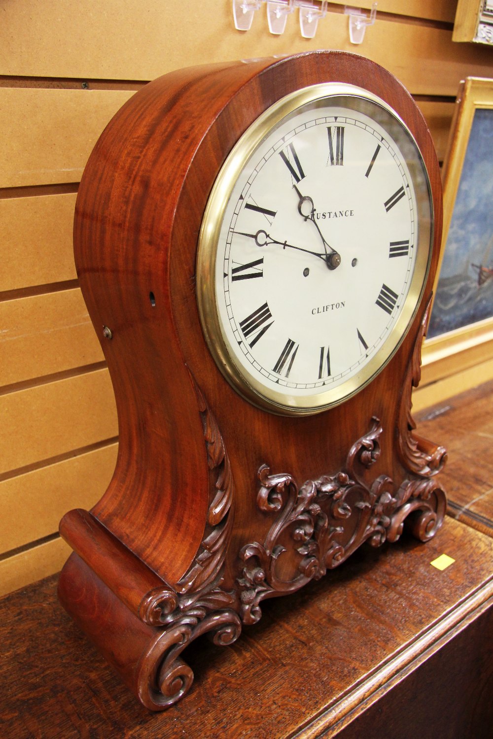 A GOOD TWIN FUSEE CARVED MAHOGANY ENCASED MANTEL CLOCK having a circular dial bearing Roman - Image 2 of 2