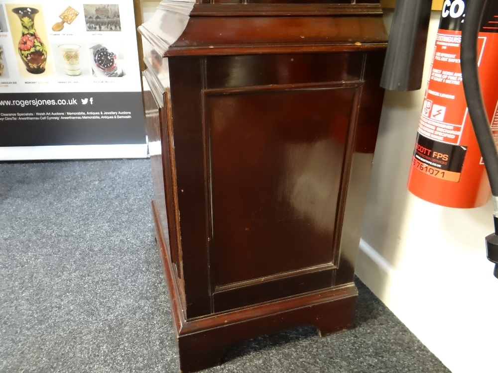 A GOOD EDWARDIAN INLAID MAHOGANY LONGCASE CLOCK having a filigree brass and silvered dial bearing - Image 12 of 20