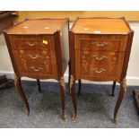 A PAIR OF FRENCH-STYLE REPRODUCTION BEDSIDE CABINETS of small proportions, having three drawers