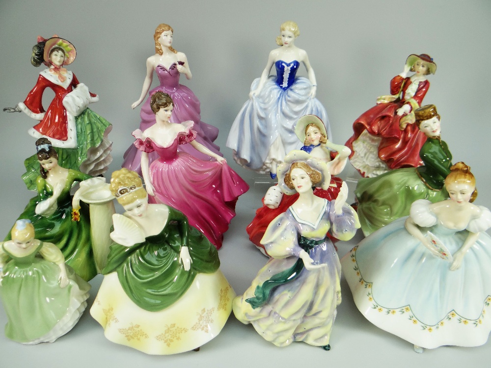 ELEVEN ROYAL DOULTON FIGURINES & ONE COALPORT including 'Wintertime', 'First Dance', 'Grace' ETC