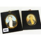 TWO C19TH PORTRAIT MINIATURES OF GENTLEMEN IN EBONISED TYPE FRAMES (2)