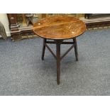 NINETEENTH CENTURY CRICKET TABLE believed elm construction, simple form, 60cms diam
