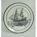 DILLWYN POTTERY SHIP PLATE typically decorated in monochrome with sailing ship and maritime objects,
