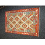 VEGETABLE DYED WOOL CHOBI KELIM RUNNER in rust and orange ground geometric pattern, 150 x 102cms