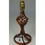 ROBERT WELCH ATTRIBUTED COPPER LAMP BASE of circular form and with swirl basket body, 28cms high