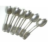 SET OF SIX SILVER FIDDLE PATTERN EGG SPOONS having monogrammed terminals, London circa 1910, 4.7ozs