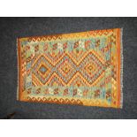 VEGETABLE DYE WOOL CHOBI KELIM RUNNER in orange, brown geometric pattern, 123 x 82cms