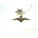 9CT GOLD RAF WINGED BROOCH together with a 9ct yellow gold modern Welsh dragon brooch 9gms total