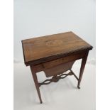 19TH CENTURY ROSEWOOD MARQUETRY GAMES TABLE having single compartmented drawer, slide-out basket,