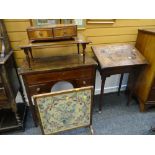 ANTIQUE OAK COUNTRY DESK ETC on corner cabriole supports and having a hinging draughts-man's work-