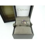 BOXED CLOGAU ROTHENIOM PLATED AND AMETHYST 'ORIGIN' RING, size O, with inner and outer box, RRP £99