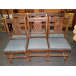 SET OF SIX ANTIQUE CARVED DINING CHAIRS with drop-in cushioned seats