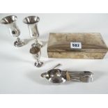 VINTAGE SILVER LINED CIGARETTE BOX, together with a collection of silver tea spoons and two small