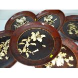 SET OF 6 JAPANESE MEIJI PERIOD IVORY & BONE DECORATED WALL PLAQUES in lacquer and of oval concave