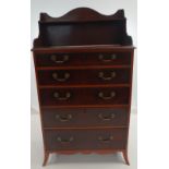 GEORGE III MAHOGANY & SATINWOOD CHEST OF DRAWERS having five graduated drawers and with gallery top,