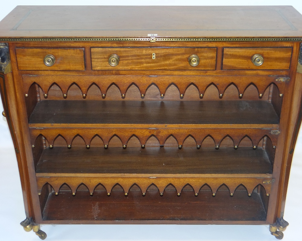 REGENCY EGYPTIAN REVIVAL OPEN BOOKCASE in mahogany with gilt metal inlay and mounting, each of the