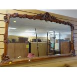 LARGE CARVED BEVELLED GLASS OVERMANTEL MIRROR