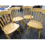 SET OF FOUR MODERN LIGHT WOOD SPINDLE BACK KITCHEN CHAIRS