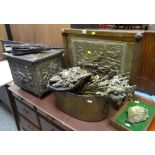 PARCEL OF MAINLY BRASS ITEMS including fire screen, log box, toasting forks ETC