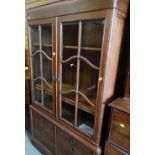 VINTAGE OAK CUTLERY & SILVER CABINET with fitted drawers and glazed upper section