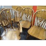 SET OF FIVE (4+1) WHEEL AND SPINDLE BACK DARK WOOD KITCHEN CHAIRS