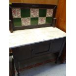 MARBLE TOP & TILE BACKED WASH STAND with cupboard base
