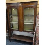 EDWARDIAN INLAID MAHOGANY DISPLAY CABINET with two glazed doors with swag style decoration, 160cms