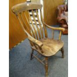 PINE SPINDLE BACK KITCHEN ARMCHAIR