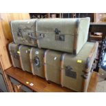 VINTAGE CANVAS & BANDED TRUNK together with a similar suitcase (2)