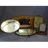TWO BEVEL EDGED OVAL METAL FRAMED MIRRORS, mahogany bevel edged oval mirror, tapestry fire screen,
