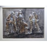 WILLIAM SELWYN watercolour and colourwash - four railwaymen at work, signed, 28.5 x 39.5cms