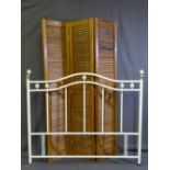 A THREE FOLD LOUVRE SCREEN along with a white metal bed end