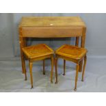 RECTANGULAR TOP OAK SIDE TABLE on square corner supports and a pair of square topped reproduction