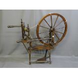 WELL CONSTRUCTED MAHOGANY EFFECT SPINNING WHEEL, wheel diameter 63cms