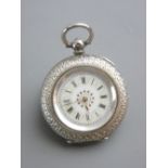 A LADY'S 935 SILVER KEY WIND FOB WATCH, fine delicately encased with Roman numerals and gold