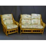 A MODERN TWO PIECE WICKER AND BAMBOO CONSERVATORY SUITE with cushions